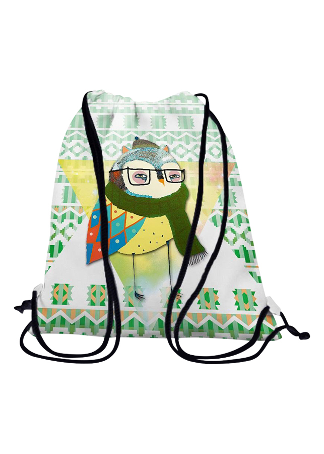 Túi rút in hình Cú quàng khăn len BDAA098