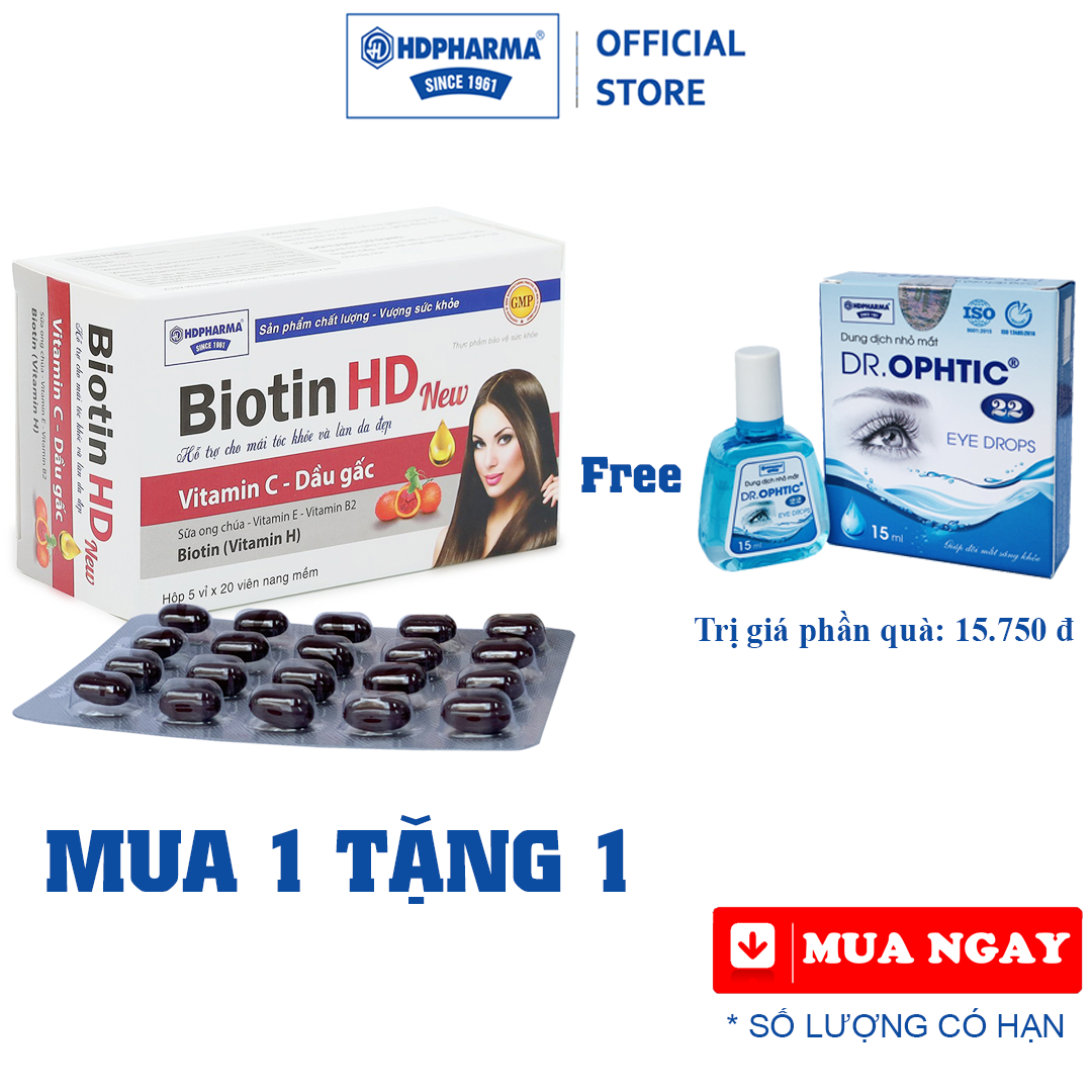 Biotin HD New - HDPHARMA - Cho Mái Tóc Khỏe Và Làn Da Sáng (Hộp 100 Viên)