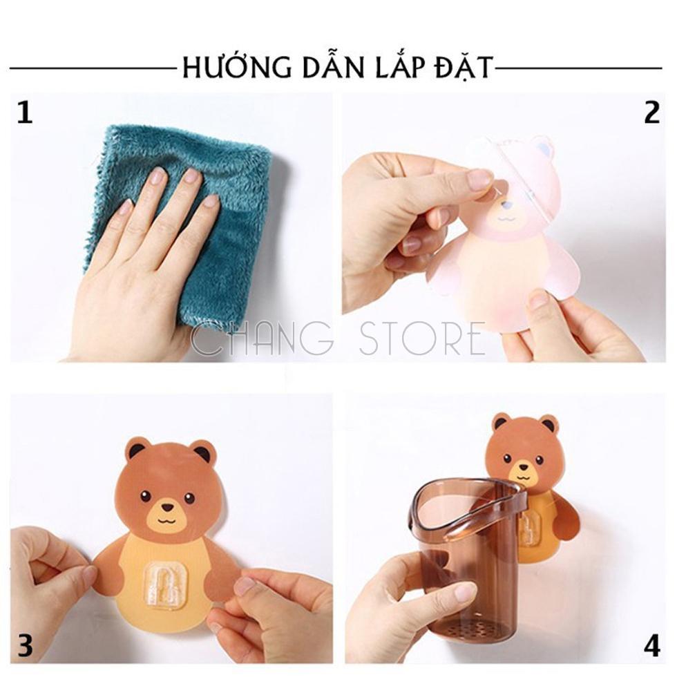 Ly cốc đựng bàn chải kem đánh răng dán tường hình gấu siêu tiện lợi