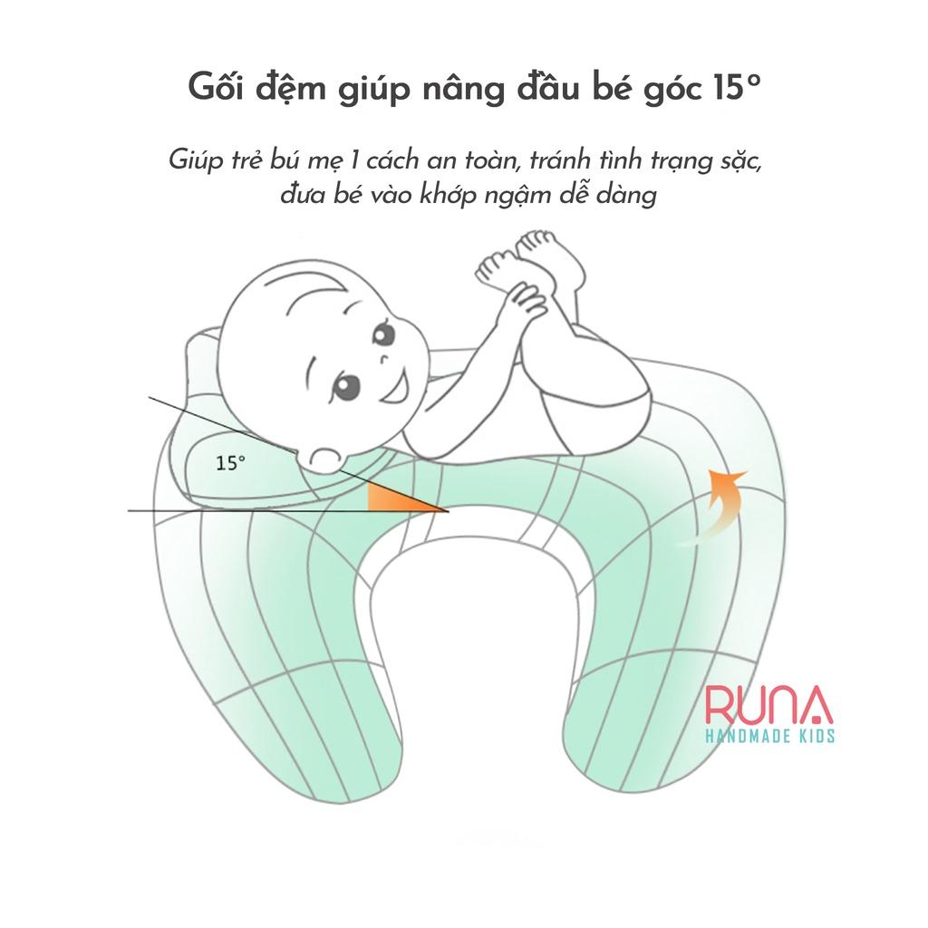 Gối cho bé bú đa năng cao cấp RUNA KIDS cotton Hàn mềm mịn thoáng mát an toàn cho bé hoạ tiết dễ thương