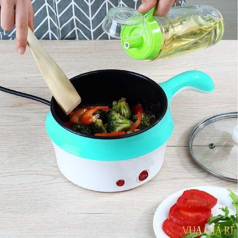 Nồi Lẩu Điện Đa Năng Kèm Giá Hấp Có Tay Cầm Tiện Dụng 18cm, Nồi Lẩu Hấp Mini 2 Tầng Cao Cấp