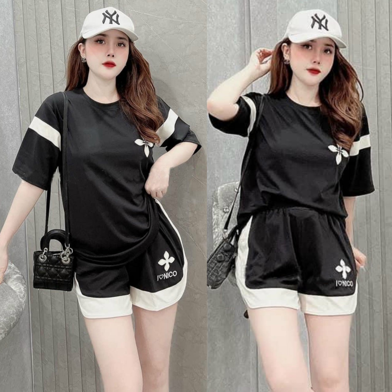 Set Bộ Đùi Form Rộng Thun Cotton Logo Thêu Phối Màu Đen Trắng (có 4 Size từ 45kg đến 70kg)