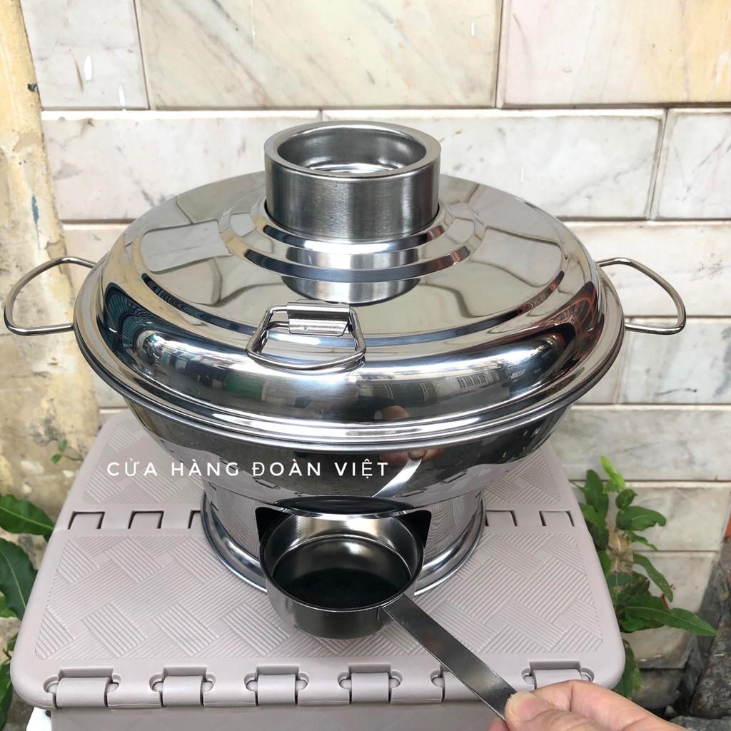 Nồi Nấu Lẩu Inox Dày - Sử Dụng Than Hoặc Cồn 24 cm Size lớn- Nồi lẩu cù lao, nồi núi lửa cổ điển.