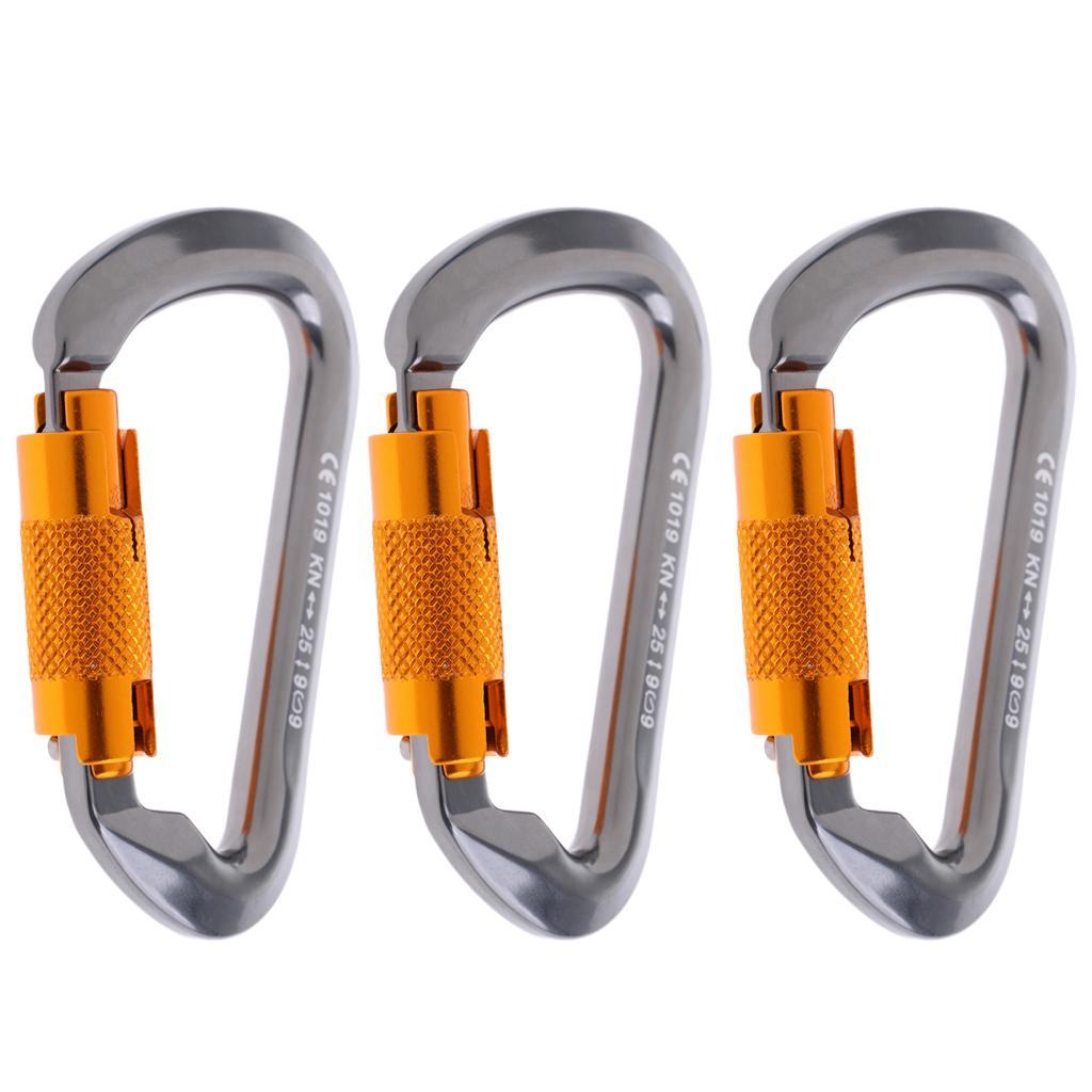 3pcs Rock Climbing Carabiner Clip, 25KN, Heavy Duty, Ultralight, Silver