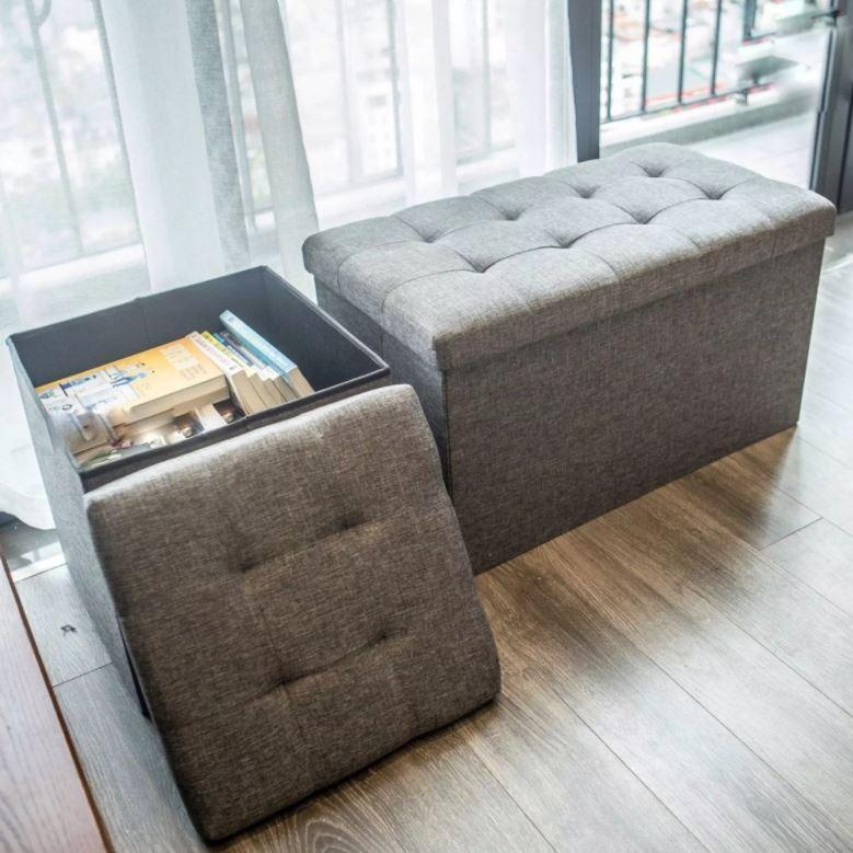 Thùng vải đựng đồ kiêm ghế ngồi khung gỗ nhân tạo bọc vải