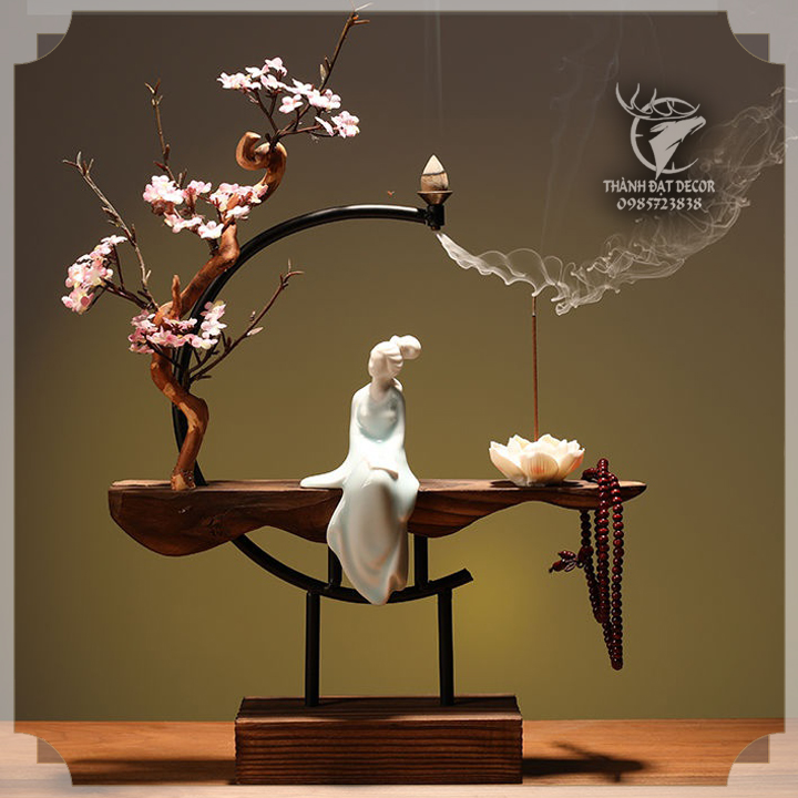 Tượng Gốm Sứ Cô Gái Đọc Sách Trang Trí Tiểu Cảnh, Cây Bonsai, Cây Cảnh, Hòn Non Bộ, Hồ Thủy Sinh, Lũa