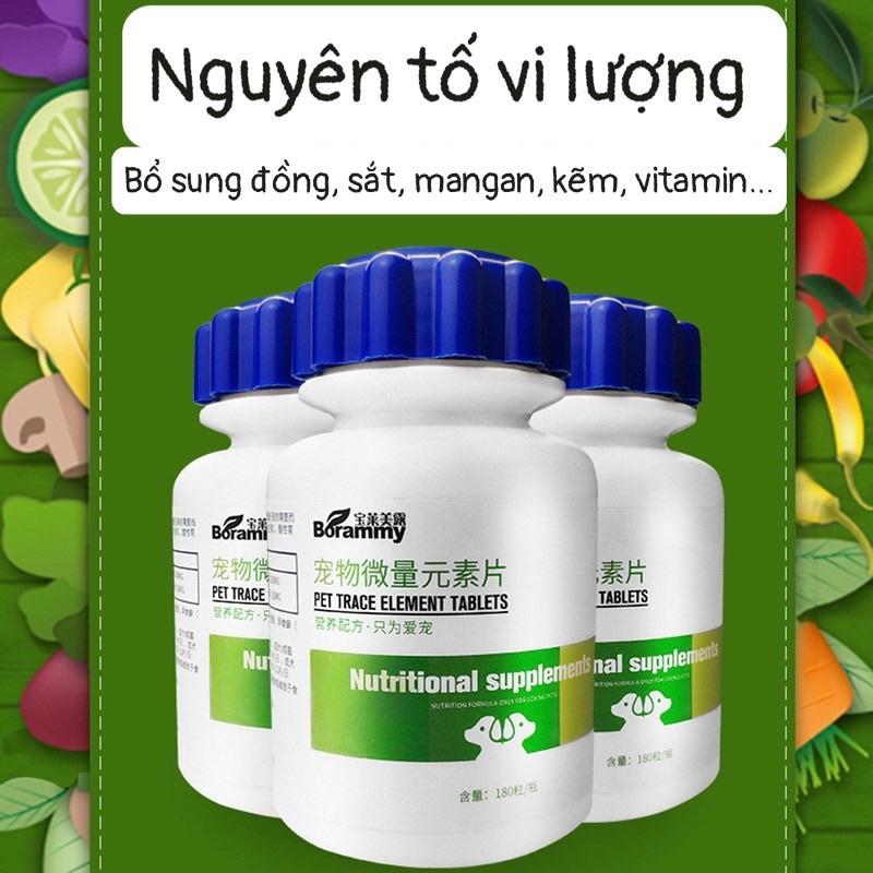 Vitamin cho chó mèo Borammy bổ sung Canxi, Nguyên tố vi lượng, Men tiêu hoá, Giải độc hộp 180v - vitamin cho chó mèo