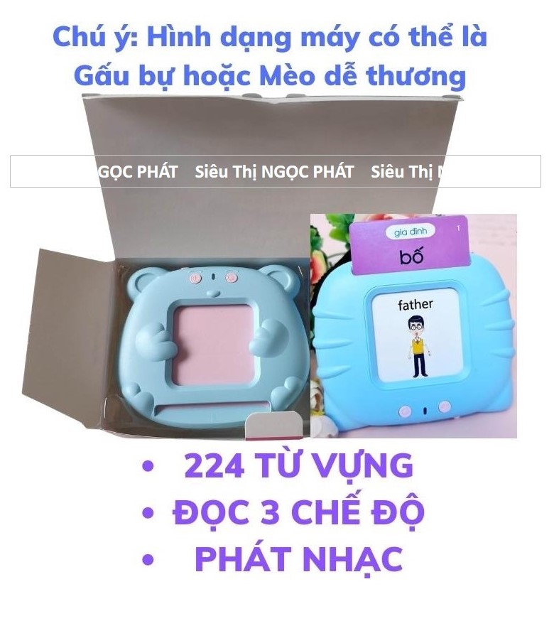 Máy đọc thẻ song ngữ Anh Việt 224 từ vựng 112 thẻ đọc flashcard