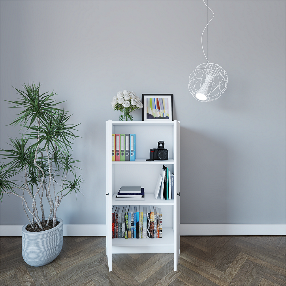 CATY, kệ sách 3 tầng - 2 cửa mở, 60cm x 30cm x 109cm , KSA_003