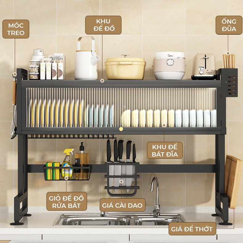 Kệ Để Chén Đĩa Có Nắp Đậy VANDO Chống Bụi Chống Côn Trùng Sạch Sẽ Tiện Lợi Cho Nhà Bếp