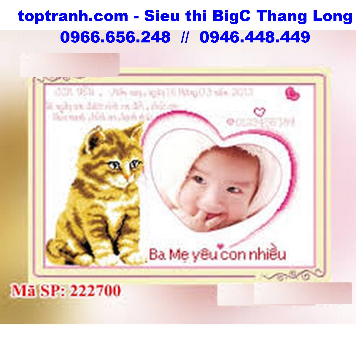 Tranh thêu chữ thập con mèo thêu theo tuổi Mão 222700 cỡ lớn chưa thêu