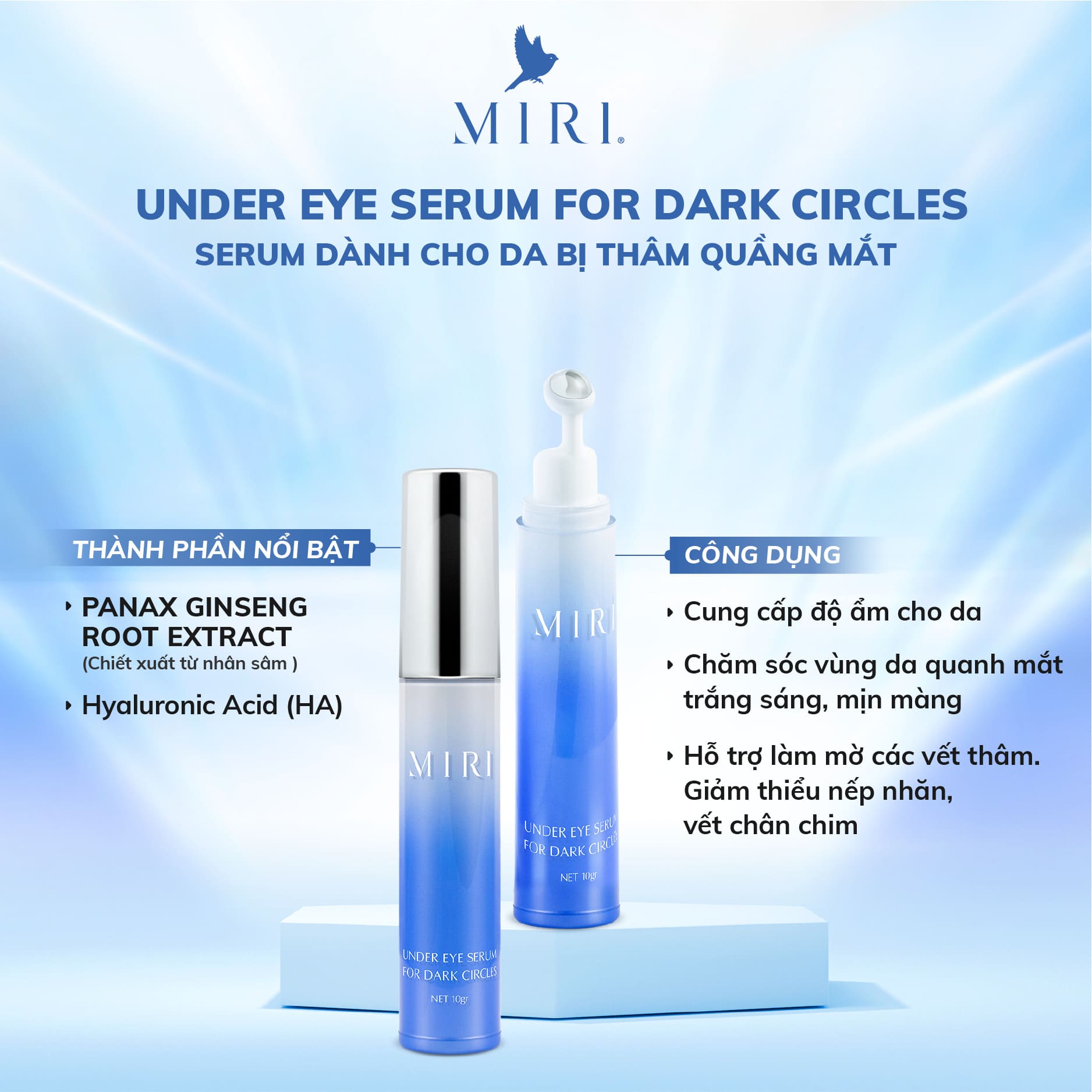 COMBO CHỐNG LÃO HÓA: Serum Collagen MIRI  30ml &amp; Under Eye Serum For Dark Circles MIRI 10gram