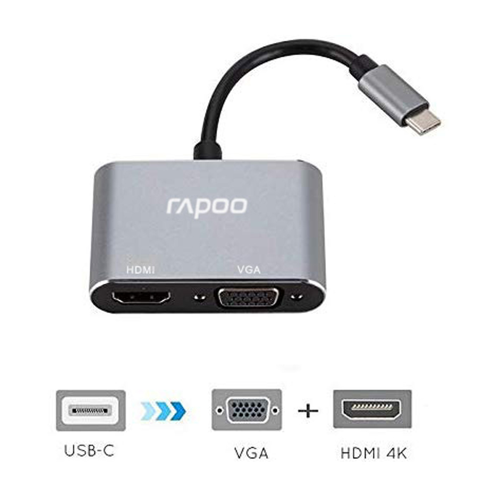 Cáp chuyển USB Type-C sang HDMI và VGA Rapoo XD10V - Hàng chính hãng