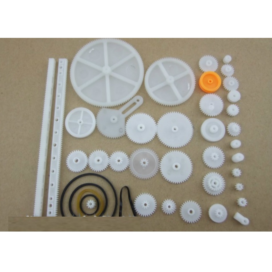 Bộ bánh răng gồm 34 loại bánh răng nhựa, bánh răng ròng rọc, thanh răng