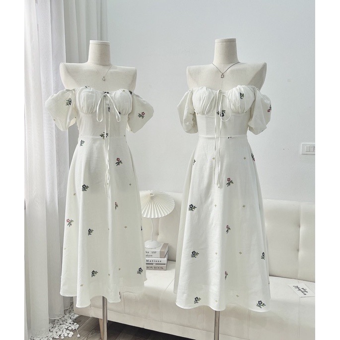 Đầm maxi cổ vuông hở lưng hoa nhí