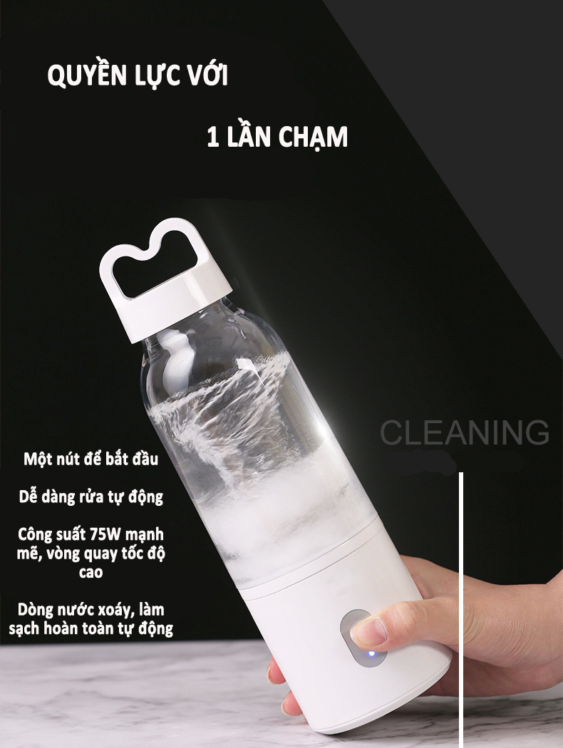 Máy Xay Sinh Tố Cầm Tay - YOGA QG, Dung Tích 500ml, 4 Lưỡi Dao Thép 3 Chiều, Công Suất 75W, Xoay 18000 Vòng/Phút, Thiết Kế Hiện Đại, Sạc USB Tiện Lợi - Hàng chính hãng