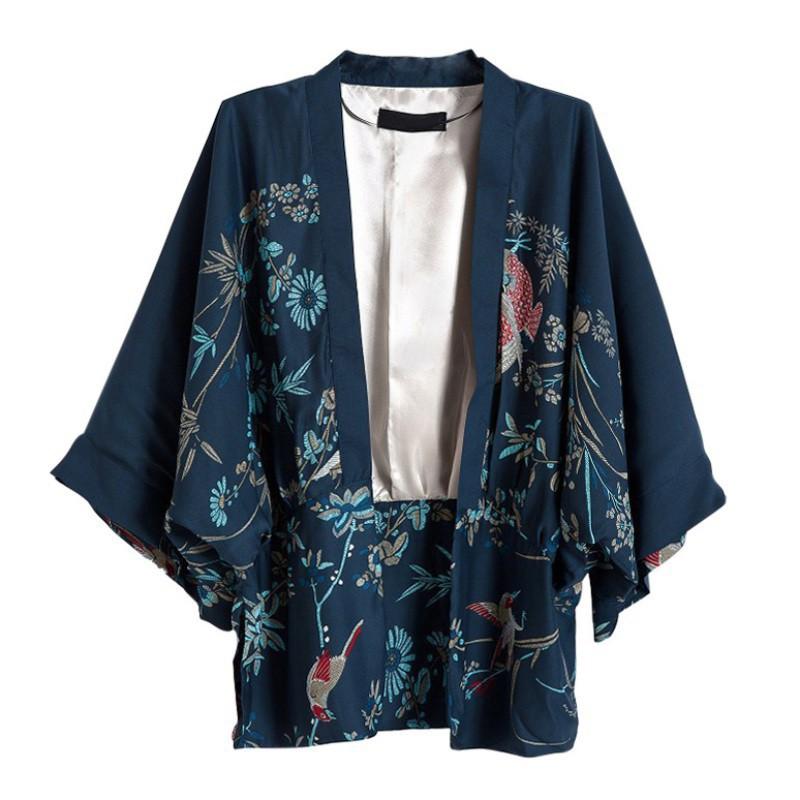 Áo khoác kimono tay lỡ in hình chim phượng hoàng