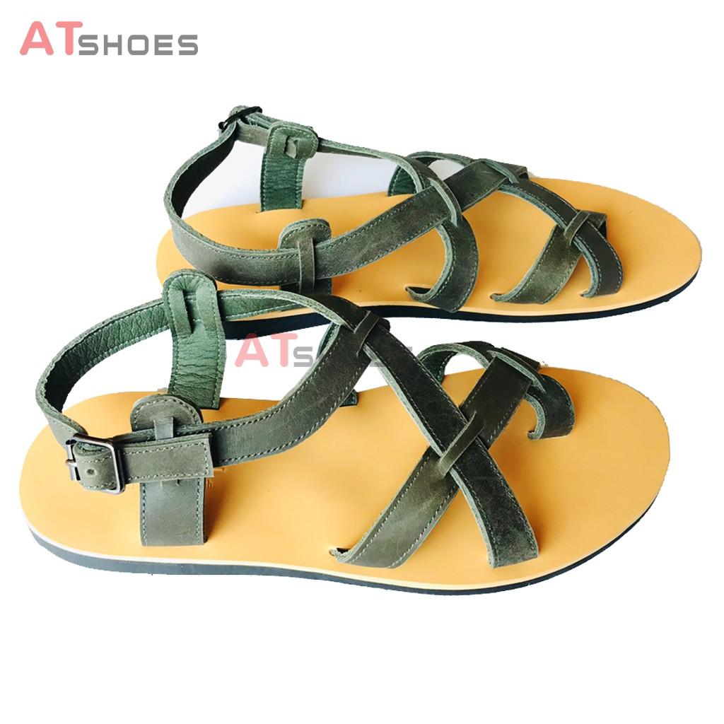 Dép Da Nam Nữ Cao Cấp Da Bò Thật Dép Sandal Unisex Hàng Thiết Kế Trẻ Trung Atshoes ATXD31 (Rêu