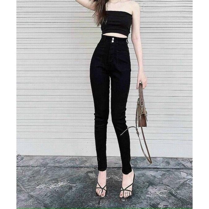 QUẦN JEANS LƯNG CAO RÁCH GỐI