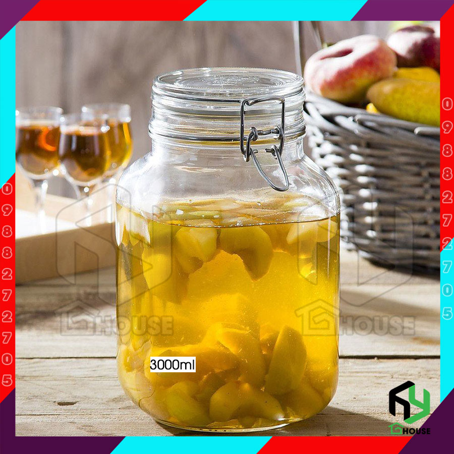 ITALY-Hũ thủy tinh nắp cài FIDO - Bormioli Rocco - 3000ml - Siêu kín hơi - Glass jar with airtight lid