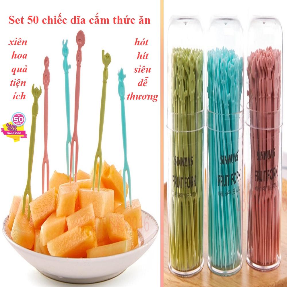 Set 50 chiếc dĩa cắm thức ăn, hoa quả hót hít siêu dễ thương , tăm nhựa xiên hoa quả tiện ích bền chắc, an toàn