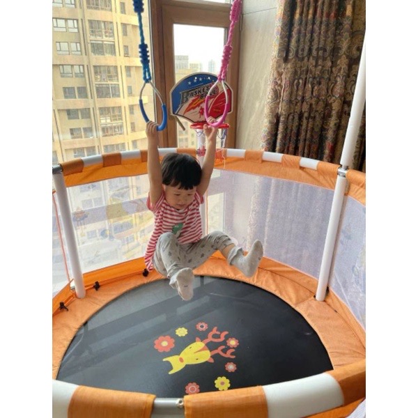 ￼Trampoline Hopkids sàn nhún, quây bóng, nhà bóng cho bé có xích đu, tay vịn kèm xà đơn bóng rổ vận động đường kính 1,5