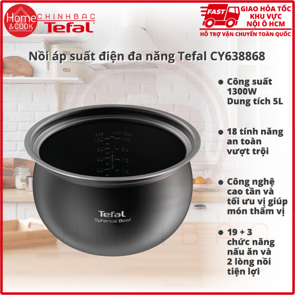 Nồi áp suất điện đa năng 5L cao tần Tefal CY638868, bảo hành 2 năm, hàng chính hãng