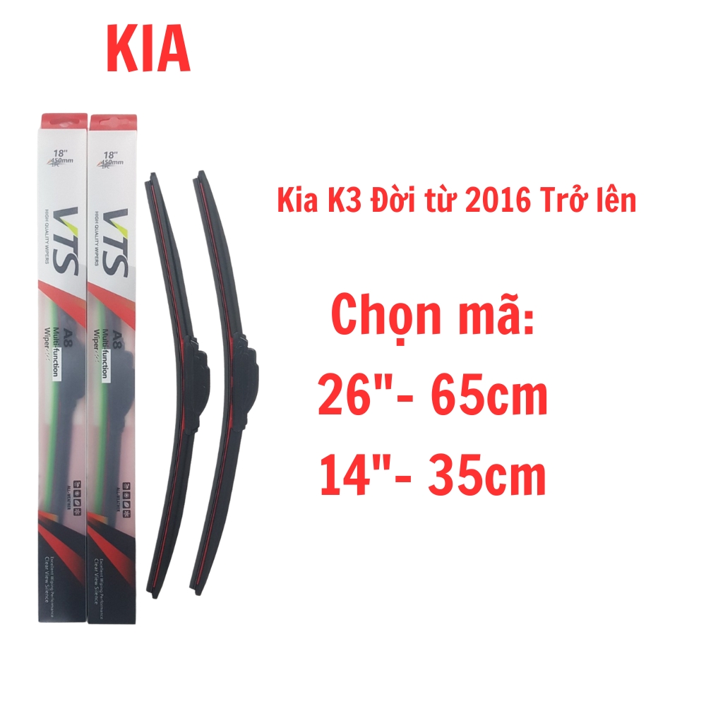 Cần gạt mưa VTS A8 lưỡi Silicone loại thanh mềm dành cho xe Kia-Morning-K3-Cerato-Forte-Carens-Rio-Sorento-Sedona-Soul-Sportage