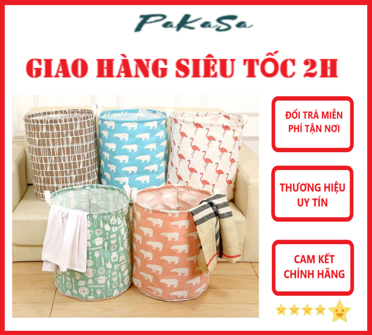 Giỏ vải đựng quần áo đồ chơi, giỏ sọt đựng quần áo đựng đồ đa năng chống thấm nước PaKaSa - Hàng Chính Hãng