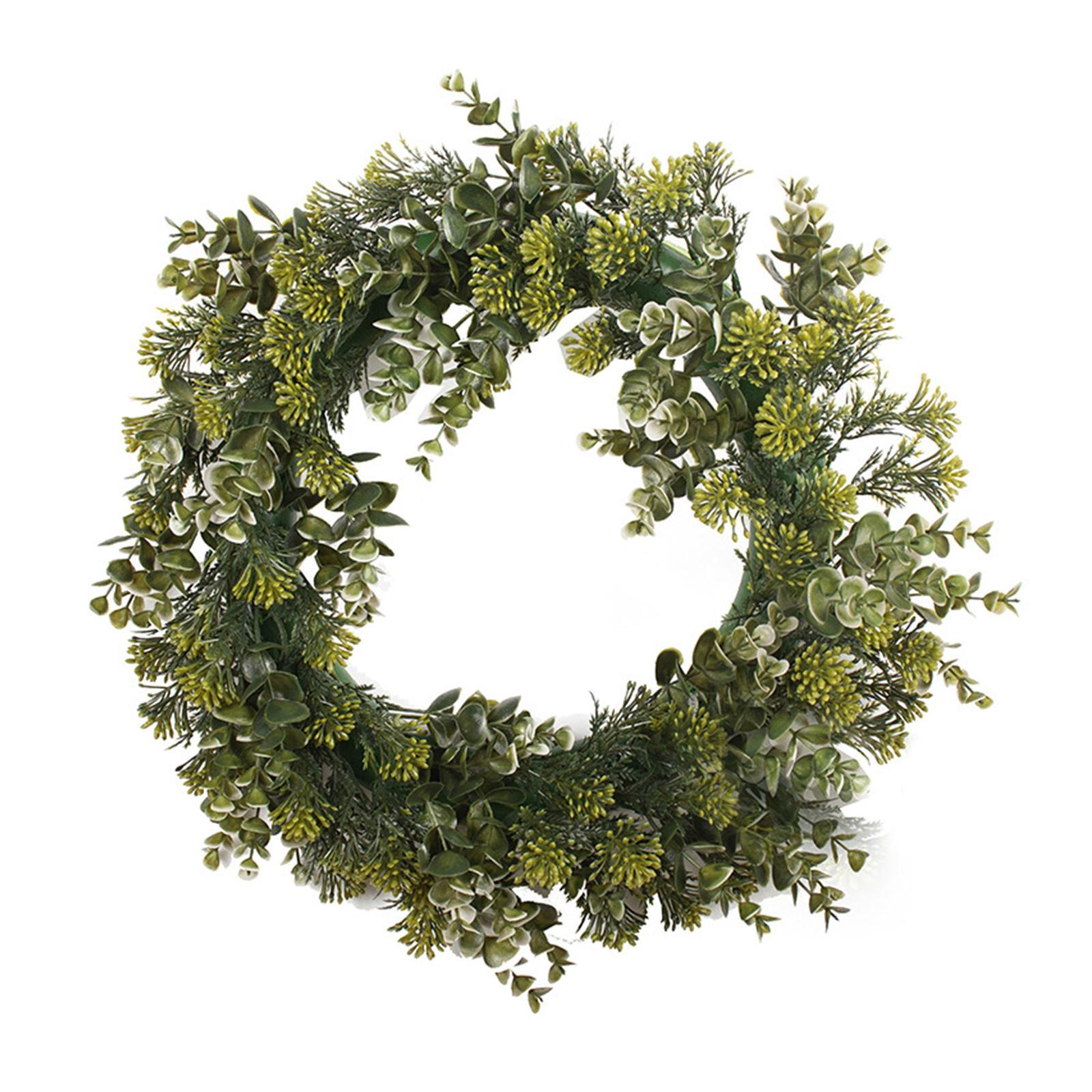 Green Leaves Wreath 16" Green Garland Round for Patio Front Door Party