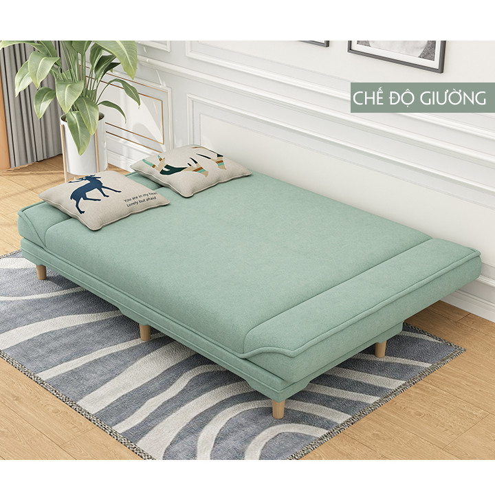 Ghế SOFA Gấp Gọn Thành Giường Đôi Kèm 2 Gối Siêu Đẹp, Khung Giường Bằng Gỗ Thịt Chắc Chắn, Bọc Vải SOFA Cao Cấp - Giao Màu Ngẫu Nhiên