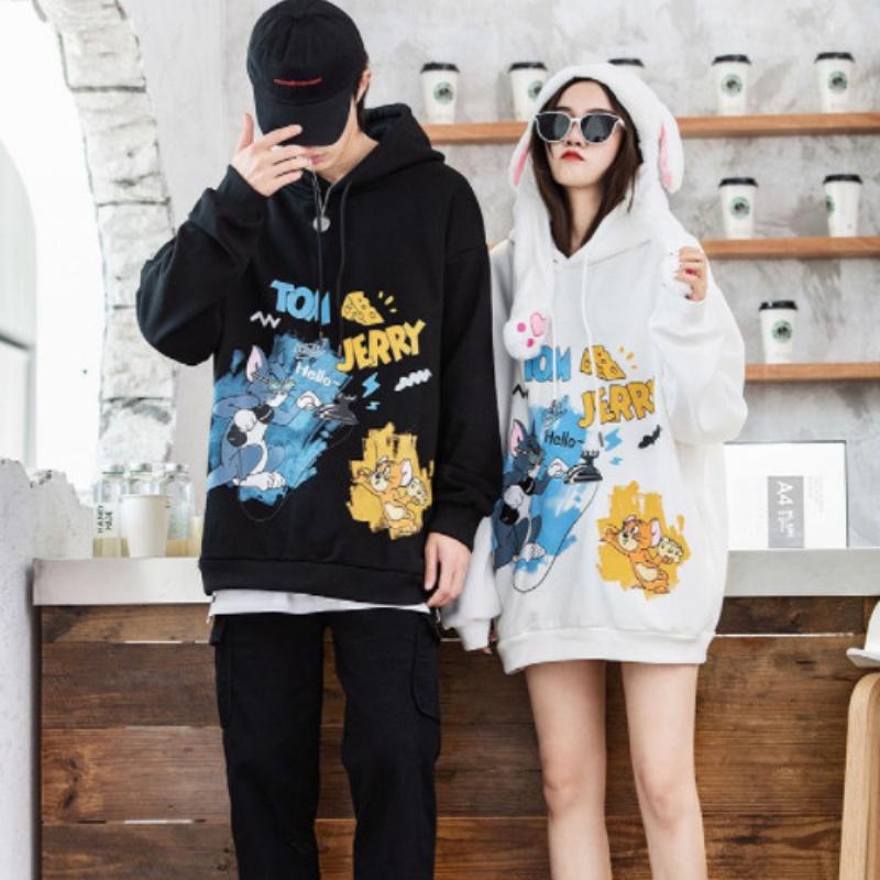 Áo hoodie nữ nam unisex cặp đôi local brand nỉ ngoại cao cấp da cá form rộng có mũ ulzzang hàn quốc cute zip TOM & JERRY