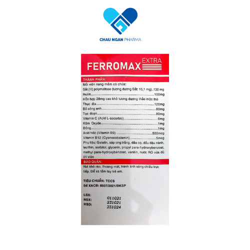 Viên uống bổ máu Ferromax Extra Vinaphar 4 mắt bổ sung Sắt, Acid Folic cho người thiếu máu - Hộp 100 viên