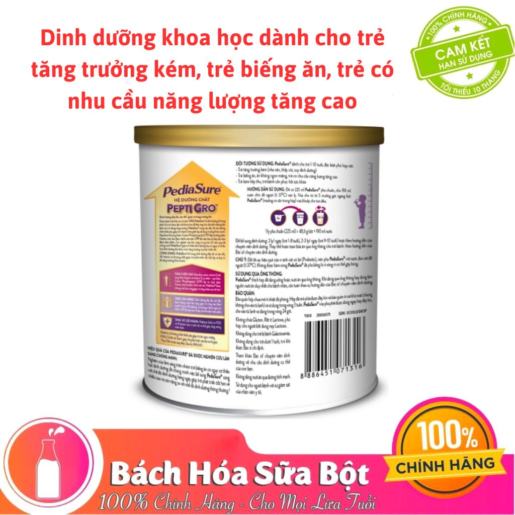 Sữa Bột Abbott Pediasure B/A hương Vani Ít Ngọt Lon 400g