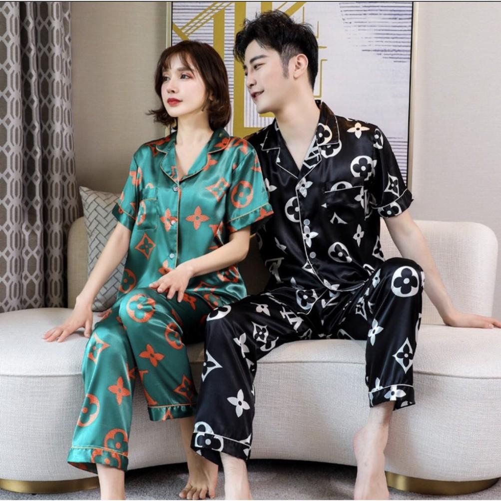 Đồ bộ đôi nam nữ Pijama mặc nhà lụa bóng cao cấp dành cho các cặp đôi tay áo lỡ mã 917 (Hàng có sẵn)