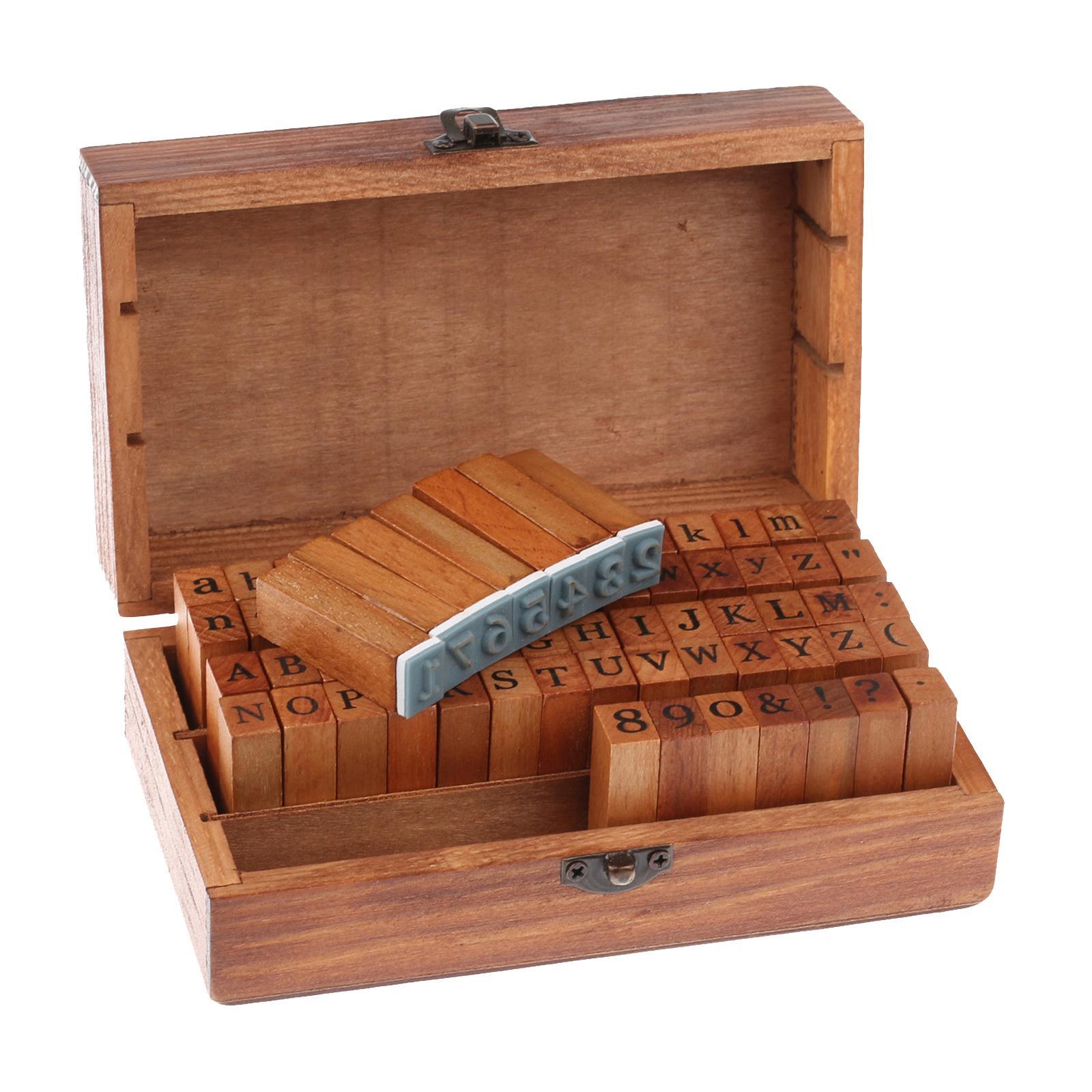 70Pcs/set Rubber Stamps Vintage Wooden Box Case Alphabet Letter