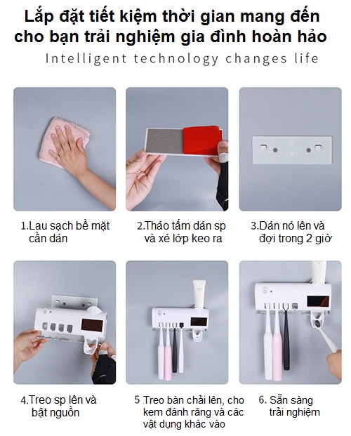 Giá Treo Khử Trùng Bàn Chải Đánh Răng Bằng Tia UV, Nhả Kem Đánh Răng Tự Động, Cảm Biến Tự Động Thông Minh - Hàng Chính Hãng