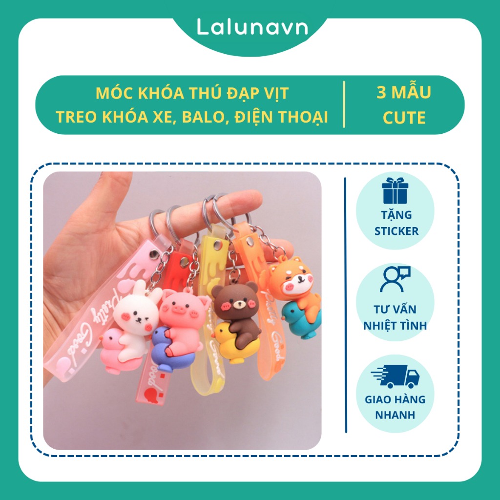 Móc khóa hoạt hình Pretty Good dễ thương, móc khóa thú đạp vịt treo balo túi ví xe máy ô tô xinh đẹp cute Lalunavn A91