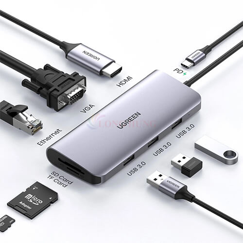 Cổng chuyển đổi Ugreen USB-C 9-in-1 Multifunctional Adapter CM179 40873 - Hàng chính hãng