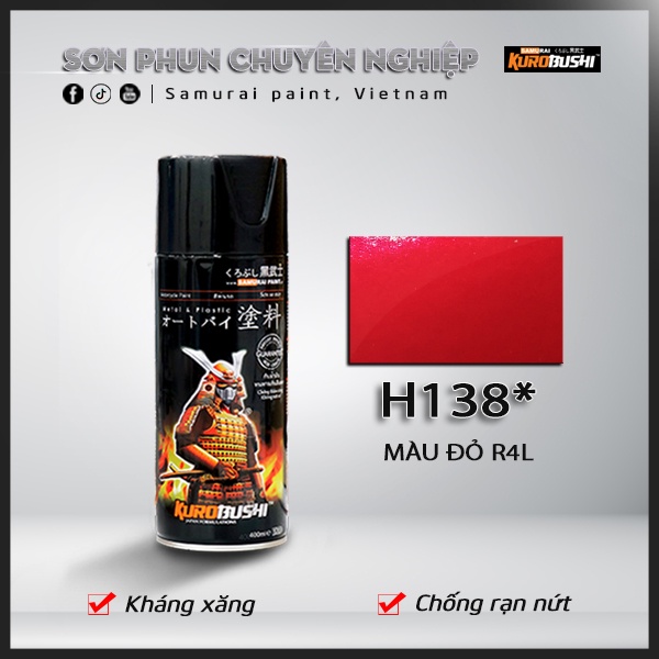 Sơn xịt Samurai Kurobushi - MÀU ĐỎ CANDY H138 (400ml)