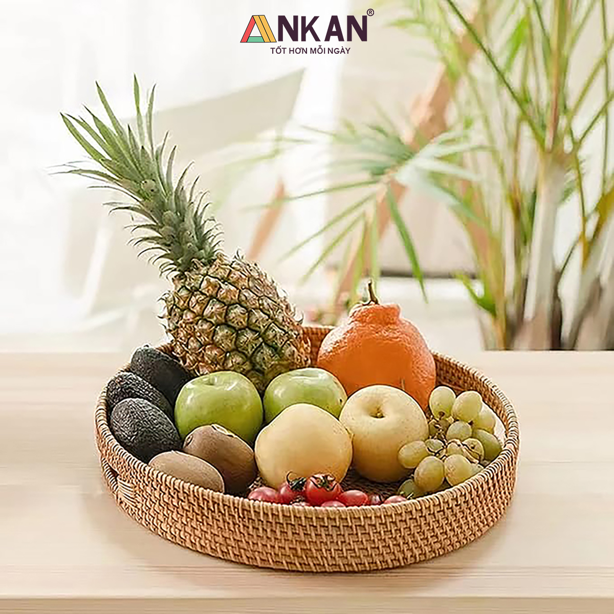Khay Mây Tròn Đựng Trái Cây, Đồ Ăn, Decor Nhà Bếp – Khay Mây Tre Đan Thủ Công Cao Cấp ANKAN