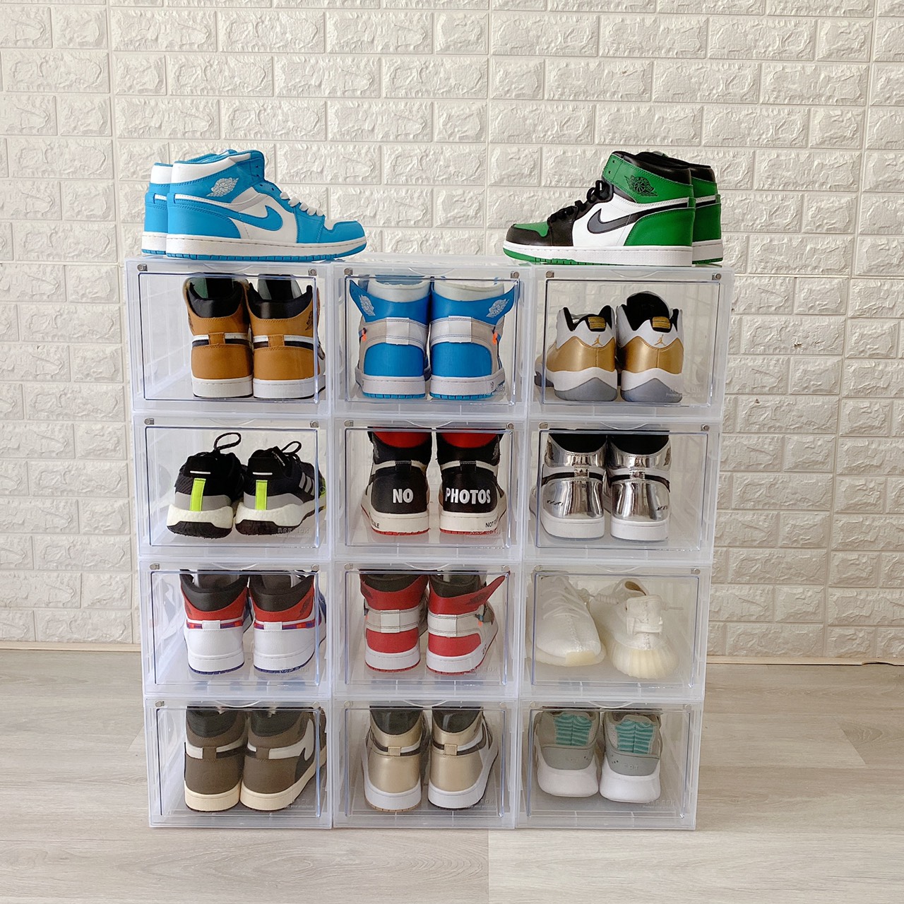 Combo 2 hộp đựng giày sneaker cửa mở nam châm nhựa cứng cao cấp, có thể tháo lắp được