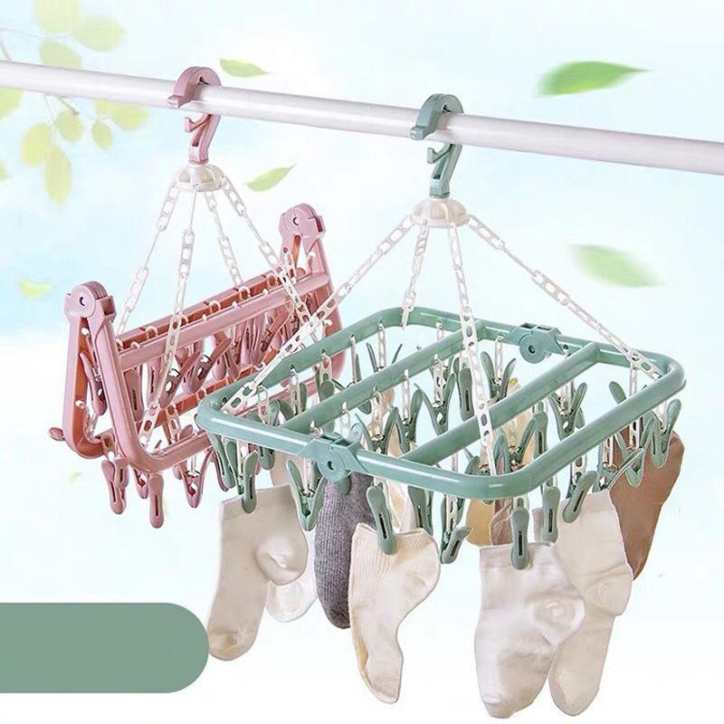 Móc Trùm Phơi Quần Áo 32 Kẹp Đa Năng - Giao Màu Ngẫu Nhiên - Loại Tốt