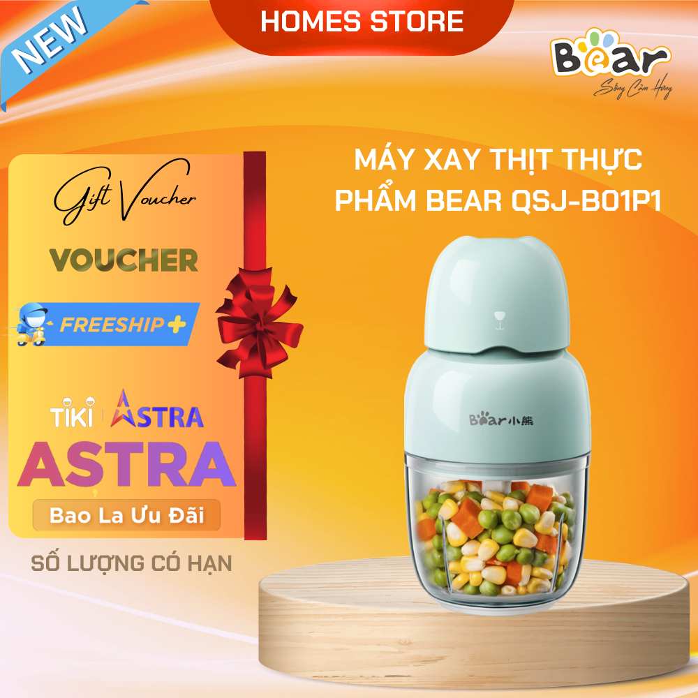 Máy Xay Thực Phẩm, Xay Ăn Dặm BEAR Xay Cực Êm An Toàn Vệ Sinh Dung Tích 0.3 Lít Công Suất 120 W - Hàng Chính Hãng