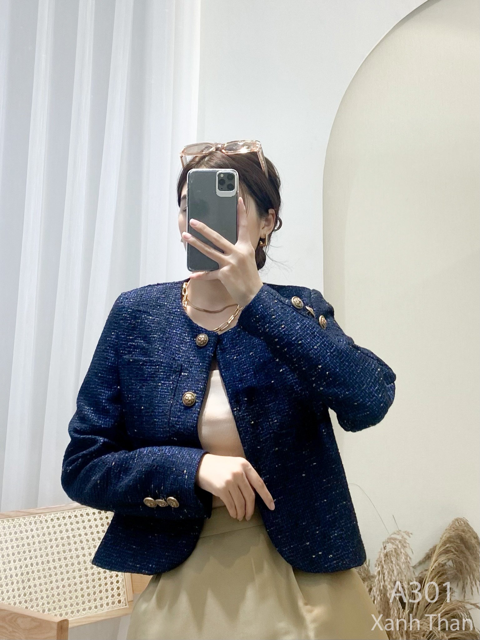 Áo Khoác Hàng Thiết Kế Chất Dạ Tweed May 2 Lớp Phối Cúc Thanh Lịch, Hiện Đại - Thời Trang Thiết Kế Style By Mm A301