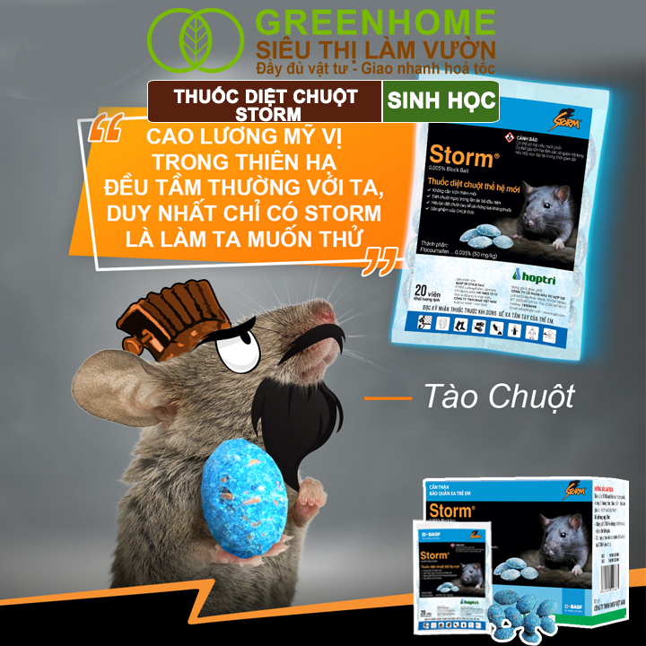 Thuốc Diệt Chuột Greenhome, Storm, Sinh Học Thế Hệ Mới, Tận Gốc, Cả Tổ, An Toàn Với Người, Vật Nuôi