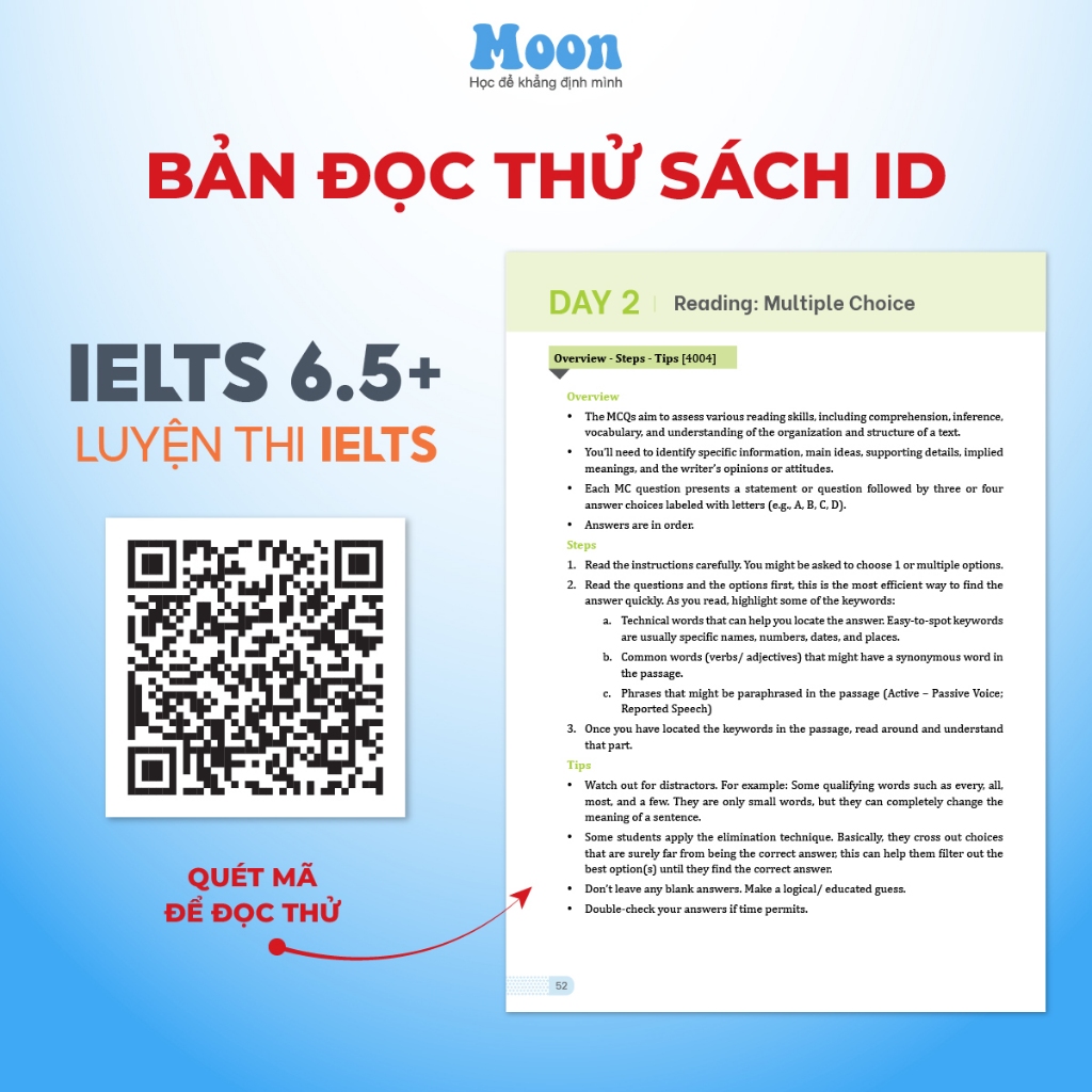 Sách IELTS 6.5+ Luyện Thi Ielts 4 Kỹ Năng Cho Người Mới Bắt Đầu Moonbook
