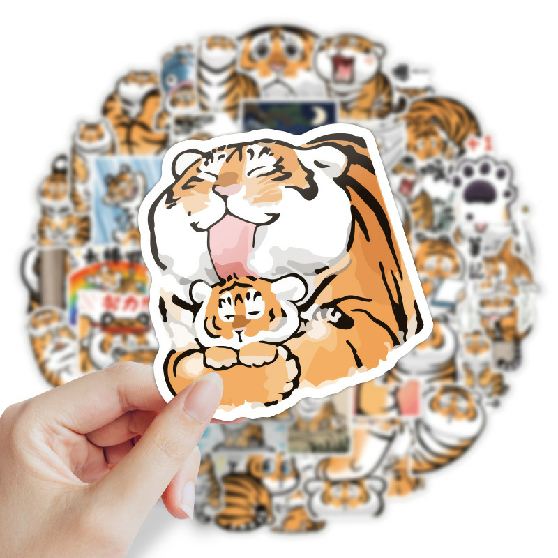 Bộ sticker hổ béo trang trí mũ bảo hiểm, đàn, guitar, ukulele, điện thoại laptop, ván trượt