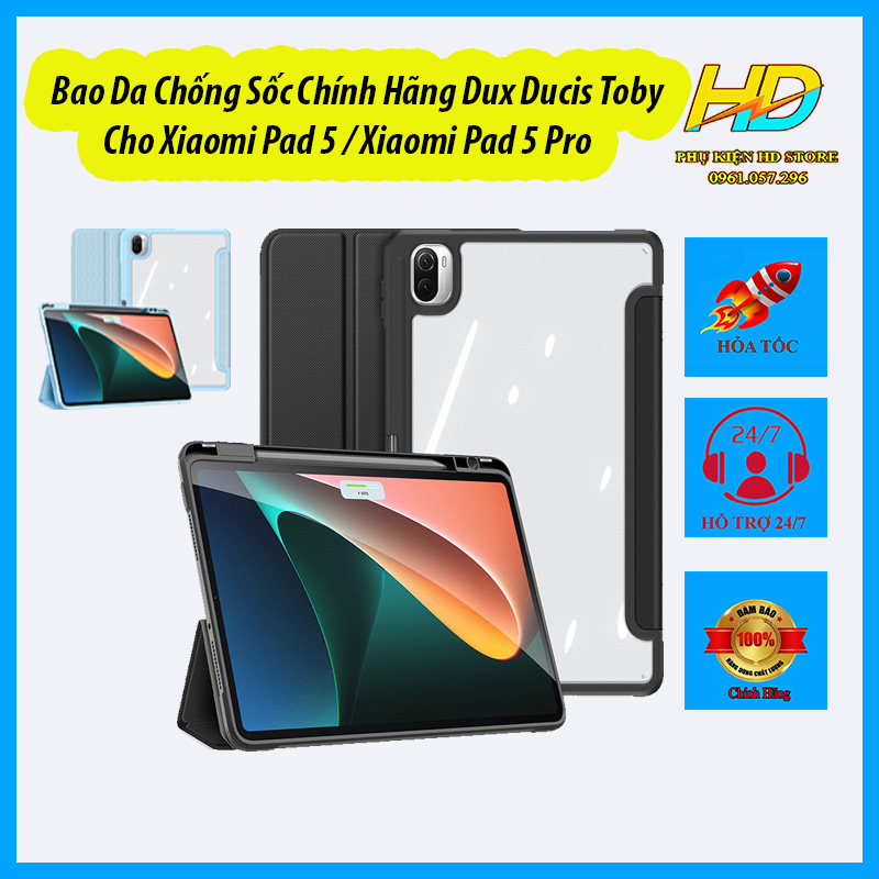 Bao Da Chống Sốc Dành Cho Xiaomi Pad 5 và Xiaomi Pad 5 Pro Chính Hãng Dux Ducis Toby Lưng Trong Suốt, Không Ố Màu, Có Ngăn Đựng Bút Tiện Lợi - Hàng Chính Hãng