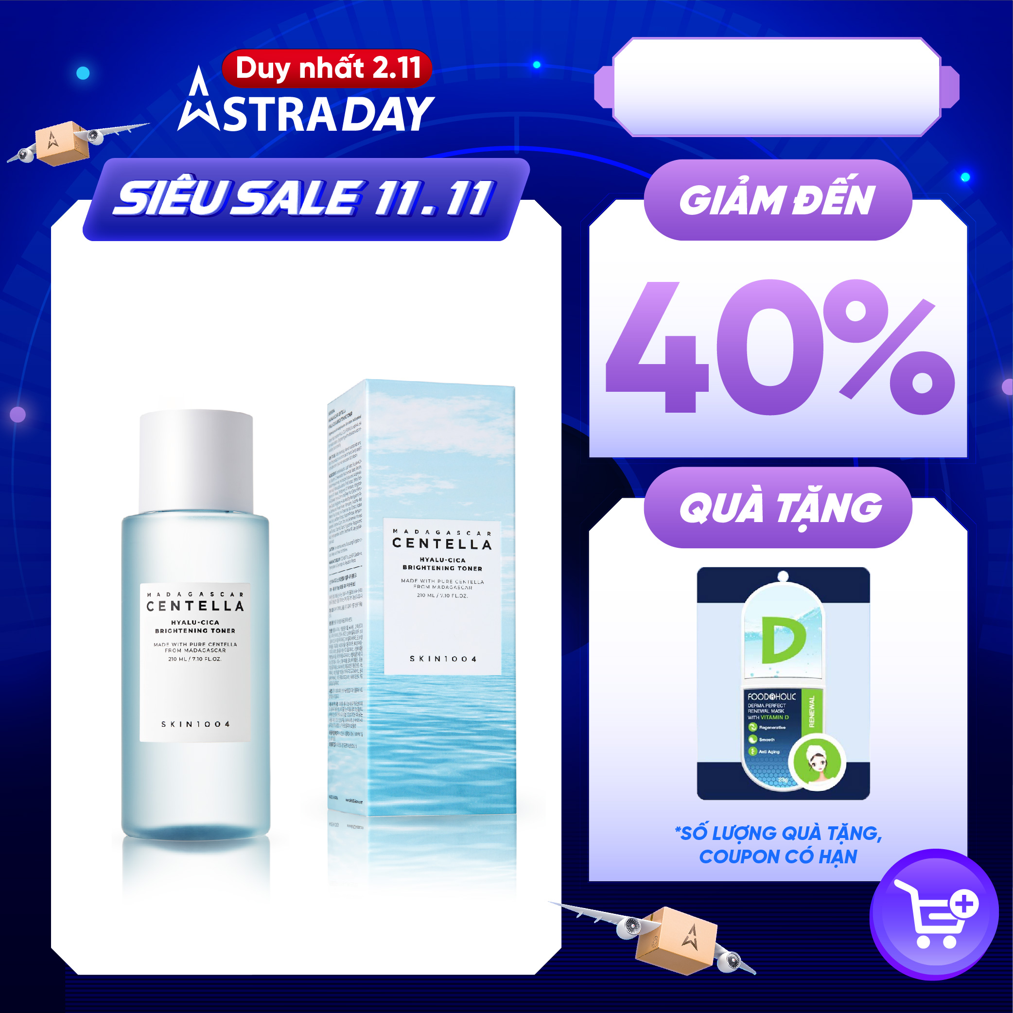 Nước Hoa Hồng Chiết Xuất Rau Má Skin1004 Madagascar Centella Hyalu-cica Brightening Toner 210ml